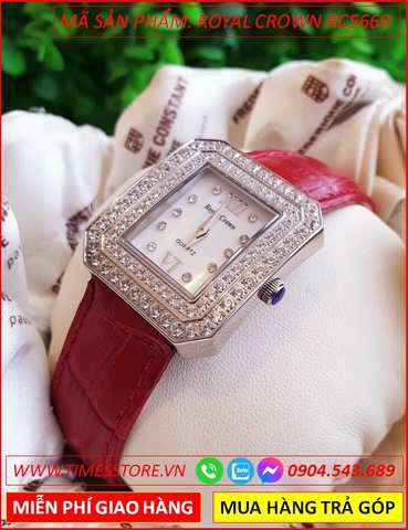 Đồng hồ Nữ Royal Crown Jewelry Mặt Vuông Dây Da Đỏ (34mm)