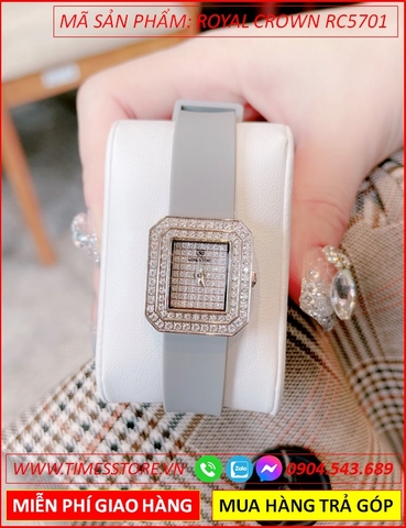 Đồng hồ Nữ Royal Crown Jewelry Mặt Vuông Dây Silicon Xám (20*25mm)