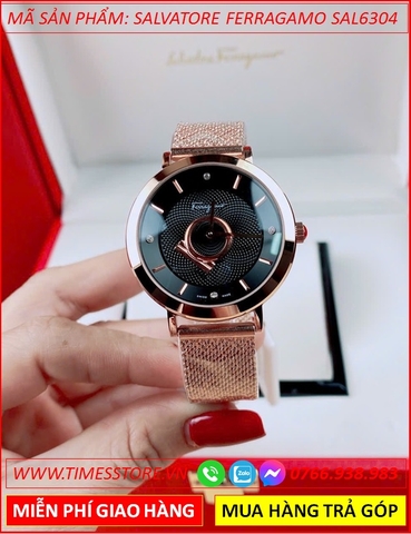 Đồng Hồ Nữ Salvatore Ferragamo Minuetto Mặt Đen Dây Lưới Rose Gold (35mm)