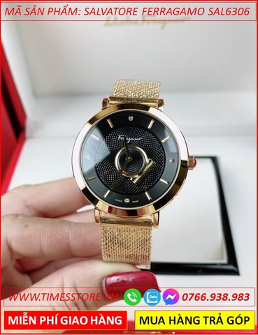 Đồng Hồ Nữ Salvatore Ferragamo Minuetto Mặt Đen Dây Lưới Vàng Gold (35mm)