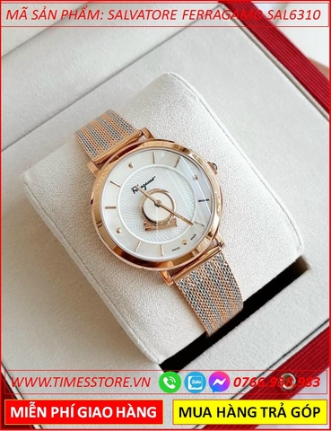 Đồng Hồ Nữ Salvatore Ferragamo Minuetto Mặt Trắng Dây Lưới Demi Rose Gold (35mm)