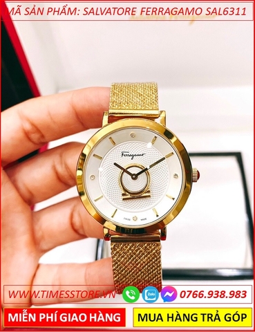 Đồng Hồ Nữ Salvatore Ferragamo Minuetto Mặt Trắng Dây Lưới Vàng Gold (35mm)