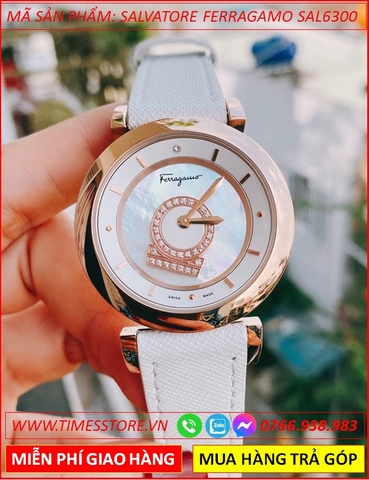 Đồng Hồ Nữ Salvatore Ferragamo Minuetto Mặt Xà Cừ Dây Da Trắng (36mm)