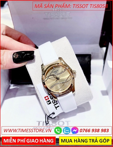 Đồng Hồ Nữ Tissot T Wave Mặt Tròn Vàng Gold Dây Da Trắng (30mm)