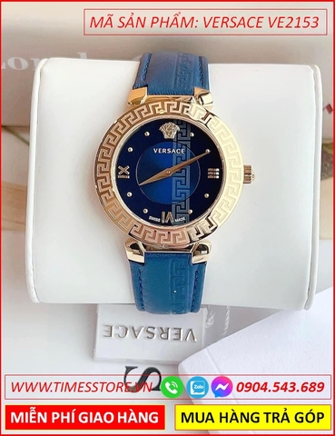 Đồng hồ Nữ Versace Daphnis Mặt Tròn Vàng Gold Dây Da Mặt Xanh (35mm)