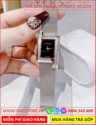 Đồng hồ Nữ Versace Greca Icon Mặt Chữ Nhật Đen Dây Mesh Lưới (21x39mm)