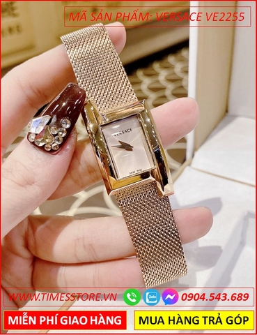 Đồng hồ Nữ Versace Mặt Chữ Nhật Dây Mesh Lưới Vàng Gold (27mm)