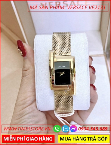 Đồng hồ Nữ Versace Mặt Chữ Nhật Dây Thép Lưới Vàng Full Gold (27mm)