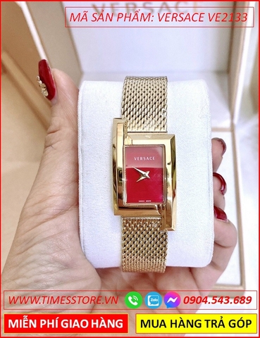 Đồng hồ Nữ Versace Mặt Chữ Nhật Mặt Màu Đỏ Vàng Full Gold (27mm)