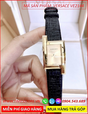 Đồng hồ Nữ Versace Mặt Chữ Nhật Vàng Gold Dây Da Màu Đen (27mm)