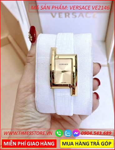 Đồng hồ Nữ Versace Mặt Chữ Nhật Vàng Gold Dây Da Trắng (27mm)