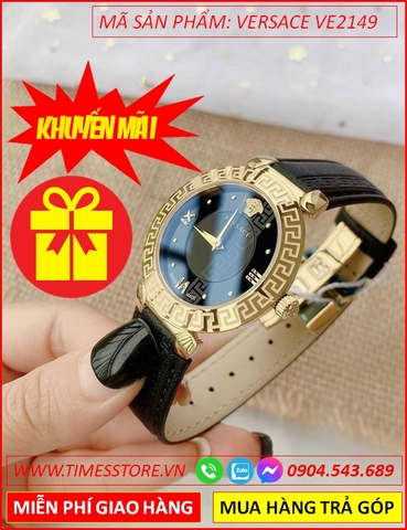 Đồng hồ Nữ Versace Mặt Tròn Vàng Gold Dây Da Mặt Đen (35mm)