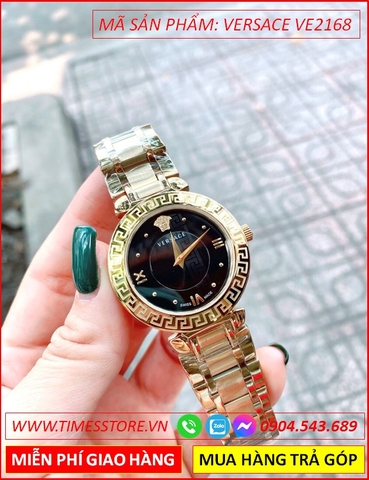 Đồng hồ Nữ Versace Mặt Tròn Mặt Màu Đen Vàng Full Gold (35mm)
