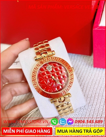 Đồng hồ Nữ Versace Mặt Họa Tiết Vàng Full Gold Mặt Màu Đỏ (36mm)