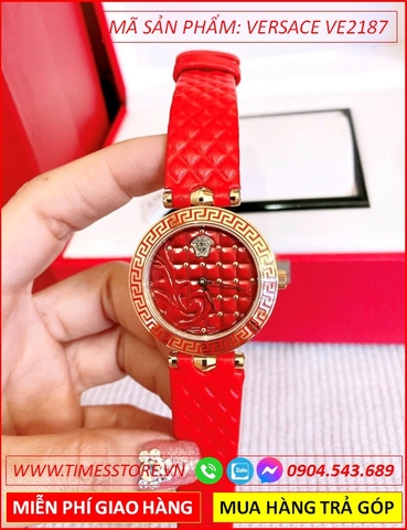 Đồng hồ Nữ Versace Mặt Tròn Họa Tiết Mặt màu Đỏ Dây Da Đỏ (35mm)