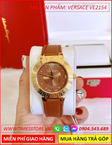 Đồng hồ Nữ Versace Mặt Tròn Vàng Gold Dây Da Mặt Nâu (35mm)