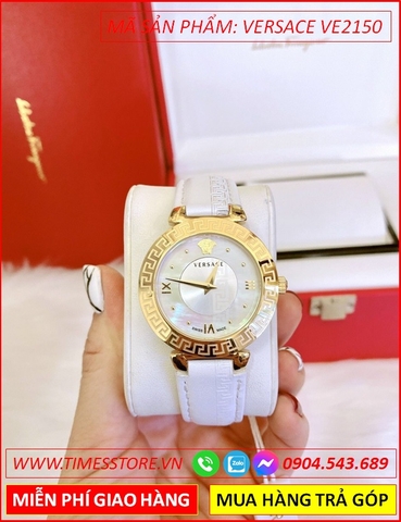 Đồng hồ Nữ Versace Mặt Tròn Vàng Gold Dây Da Mặt Trắng (35mm)