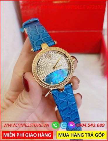 Đồng hồ Nữ Versace Mặt Tròn Vàng Gold Luxury Dây Da Xanh (35mm)