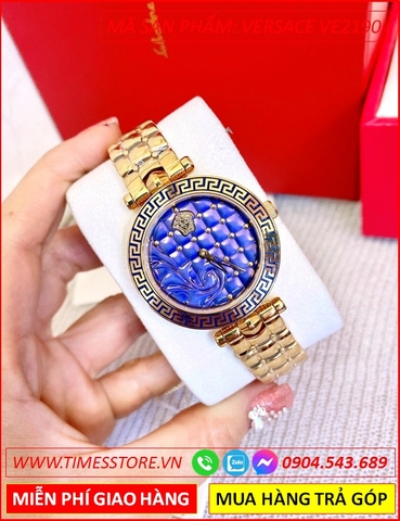 Đồng hồ Nữ Versace Mặt Họa Tiết Vàng Full Gold Mặt Màu Xanh (36mm)