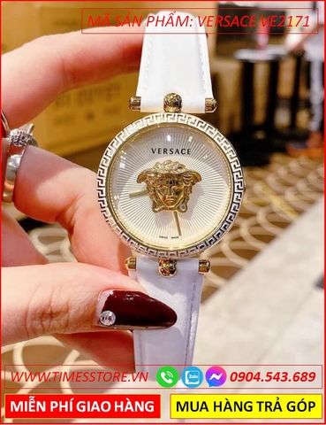 Đồng hồ Nữ Versace Palazzo Mặt Tròn Vàng Gold Dây Da Trắng (34mm)