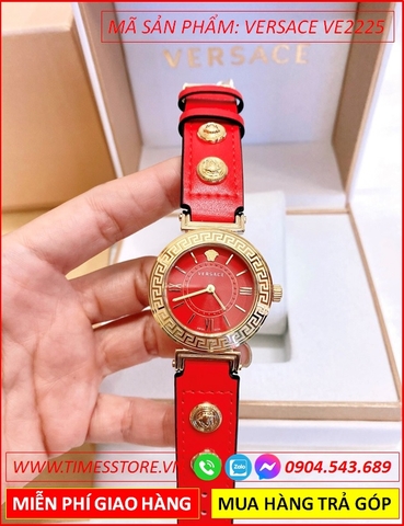 Đồng hồ Nữ Versace Tribute Vàng Gold Mặt Tròn Đỏ Dây Da Đỏ (35mm)