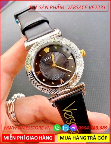 Đồng hồ Nữ Versace V-Motif Silver Mặt Tròn Đen Dây Da Đen (36mm)