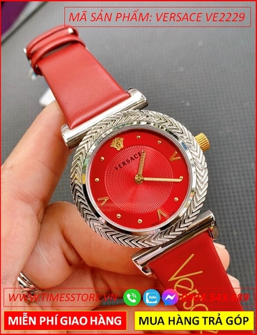 Đồng hồ Nữ Versace V-Motif Silver Mặt Tròn Màu Đỏ Dây Da Đỏ (36mm)