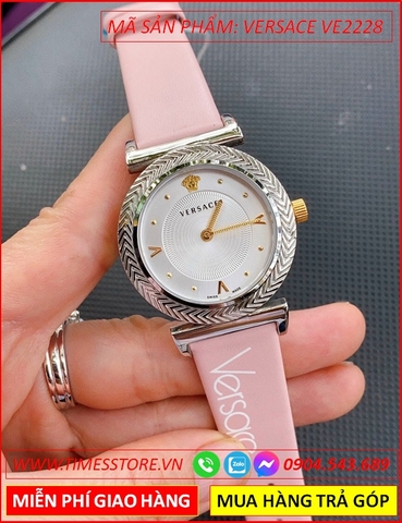 Đồng hồ Nữ Versace V-Motif Silver Mặt Tròn Trắng Dây Da Hồng (36mm)
