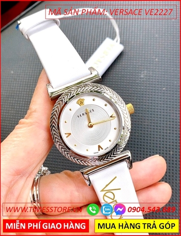Đồng hồ Nữ Versace V-Motif Silver Mặt Tròn Trắng Dây Da Trắng (36mm)