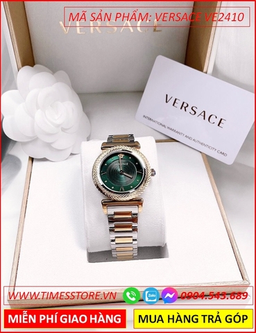 Đồng hồ Nữ Versace V Motif Mặt Tròn Xanh Dây Demi Vàng Gold (35mm)