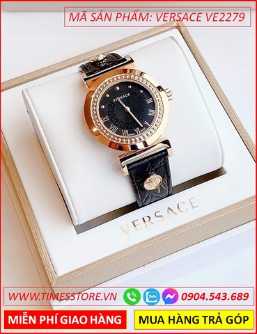 Đồng hồ Nữ Versace Vanity Mặt Tròn Đen Dây Da (35mm)