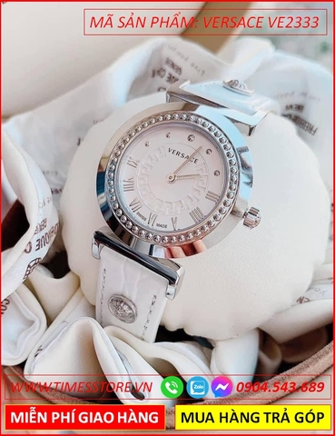 Đồng hồ Nữ Versace Vanity Mặt Tròn Silver Dây Da Trắng (35mm)