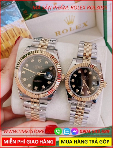 Đồng hồ Cặp đôi Rolex siêu cấp mặt Đen Khía Demi Vàng Gold Luxury (32-41mm)