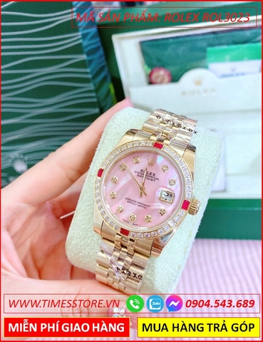 Đồng hồ Nam Rolex siêu cấp Swarovski mặt Hồng Vàng Full Gold (38mm)