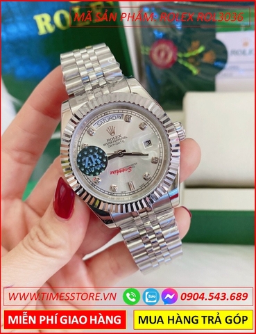 Đồng hồ Nam Rolex 1:1 siêu cấp mặt Trắng Xà cừ dây kim loại Siliver (41mm)