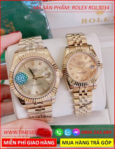 Đồng hồ Cặp đôi Rolex siêu cấp mặt niềng Khía Vàng Full Gold Luxury (32-41mm)