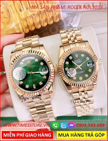 Đồng hồ Cặp đôi Rolex siêu cấp mặt Xanh Vàng Full Gold Luxury (32-41mm)