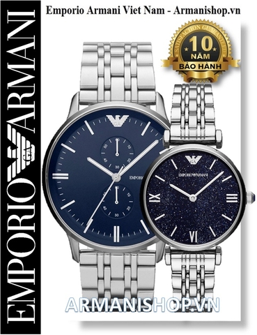 ⌚️Đồng hồ Cặp đôi Emporio Armani Dây Kim Loại Mặt Xanh AR1648-AR11091