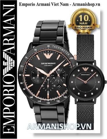 ⌚️Đồng Hồ Cặp Đôi Emporio Armani Màu Full Đen Cao Cấp AR70002-AR11252