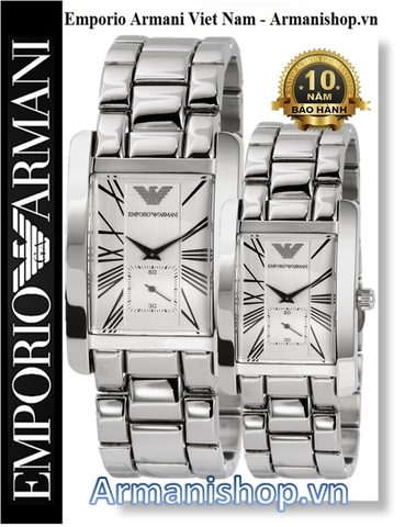 ⌚️Đồng Hồ Cặp đôi Emporio Armani Mặt Chữ Nhật Màu Trắng AR0145-AR0146