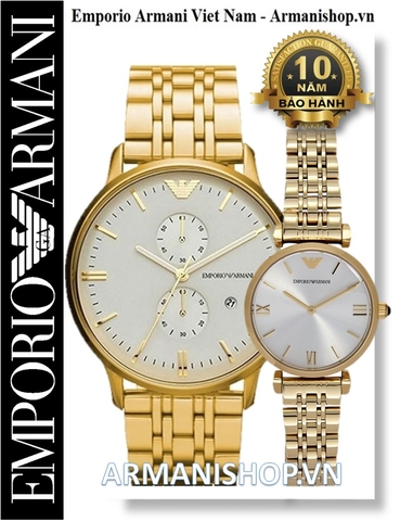 ⌚️Đồng Hồ Cặp Đôi Emporio Armani Vàng Full Gold Cao Cấp AR0386-AR1877