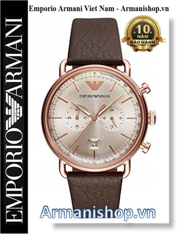 ⌚️Đồng Hồ Nam Emporio Armani Rose Gold Dây Da Nâu AR11106