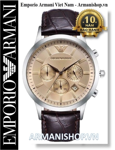 ⌚️Đồng Hồ Nam Emporio Armani 6 Kim Dây Da Nâu Mặt Vàng AR2433