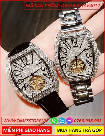 Set Đồng hồ Davena Nam mặt Oval Tự động Automatic dây kim loại (52mm)