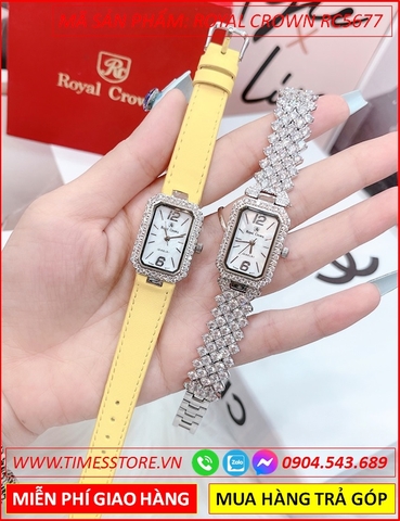 Set Đồng hồ Nữ Royal Crown Jewelry Mặt Chữ Nhật Đá Swarovski (28mm)