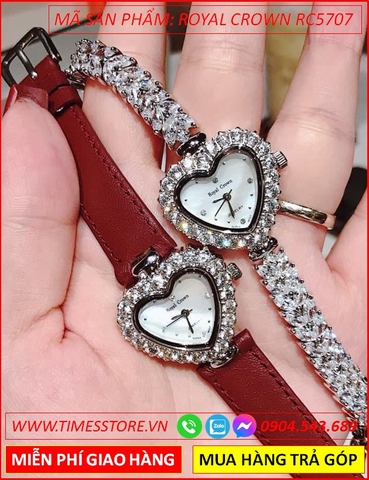 Set Đồng hồ Nữ Royal Crown Jewelry Mặt Trái Tim (28mm)