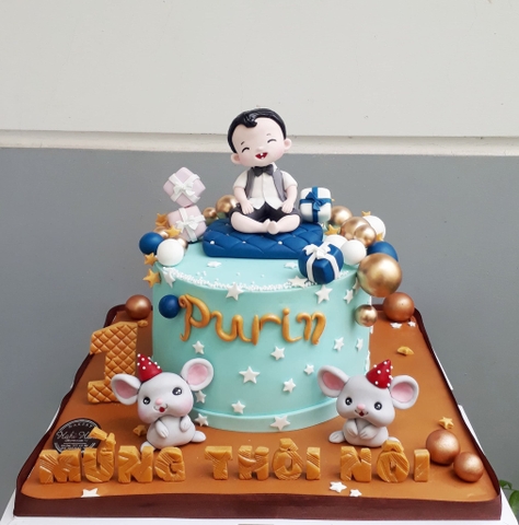 Bánh fondant phong cách hiện đại mừng thôi nôi PURIN