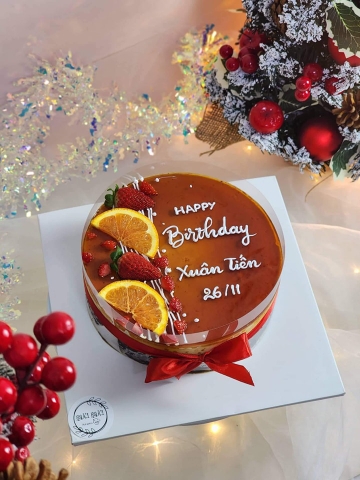 Flan gateaux trang trí trái cây đơn giản