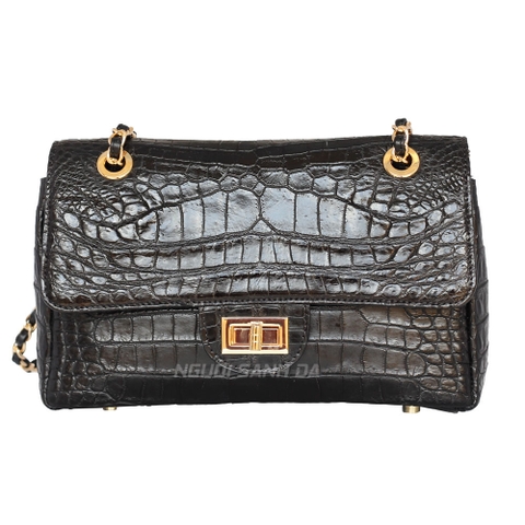 Túi đeo vai da cá sấu trơn màu đen TCS974
