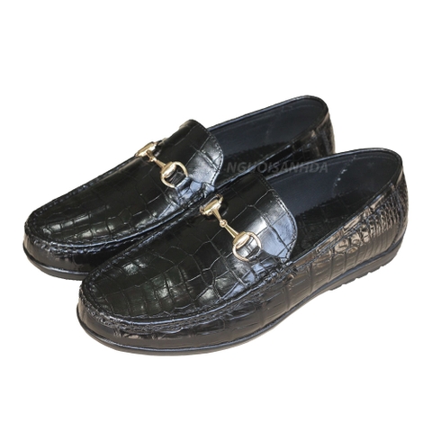 Giày mọi da bụng cá sấu màu đen GCS713-D